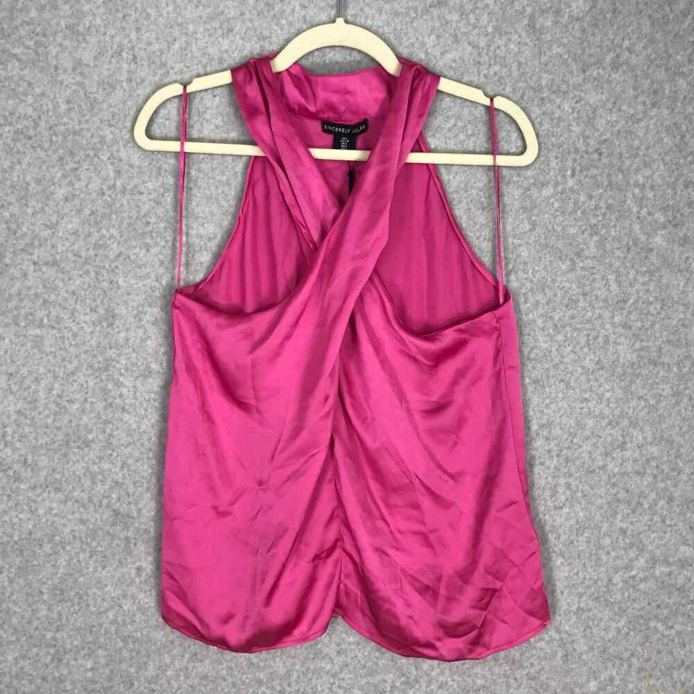 Sincerely Jules Top Womens Large Pink Blouse Satin Halter‎ Party Career Silky